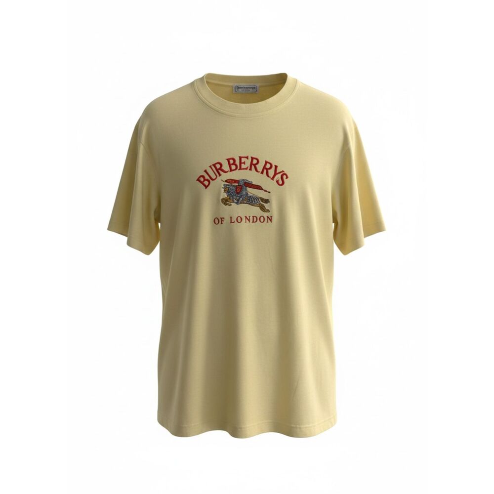 Vintage 90s Burberrys of London Embroidered Knight T-Shirt - XL - Pale Yellow - Picture 2 of 4